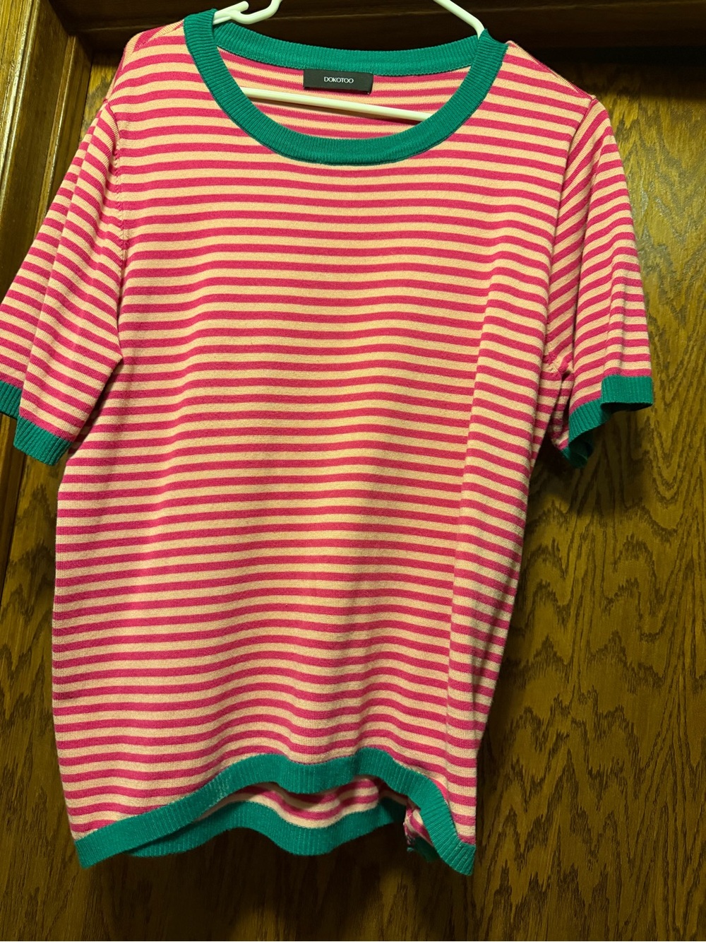 Pink & Light Pink Ringer Tee with Green Trim